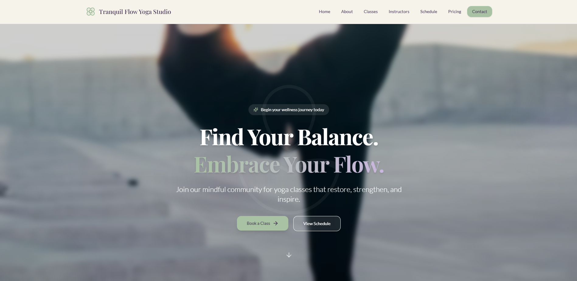 Tranquil Flow Yoga Studio website screenshot